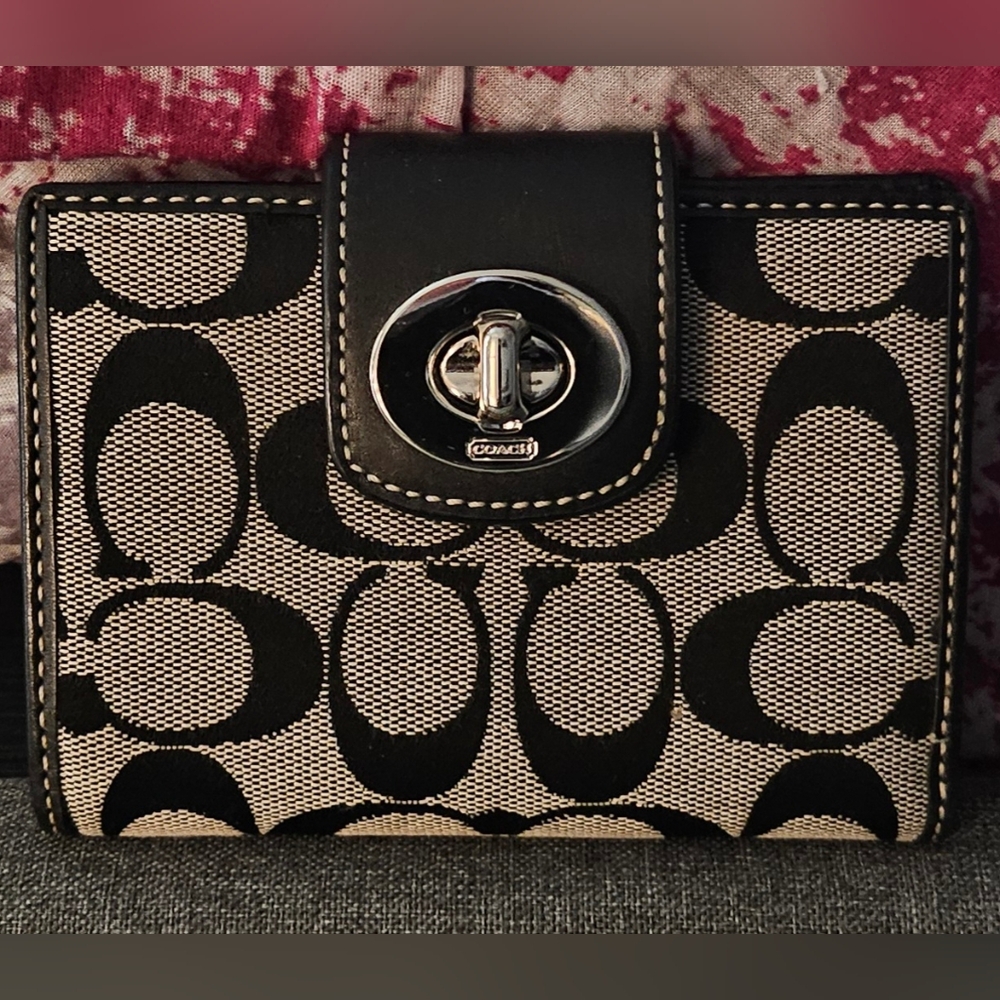 Coach Black and Tan Signature Wallet